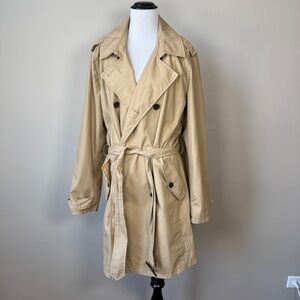 Old Navy Trench Coat sz XL Double Breasted Belted Tan Beige Polka Dot Lined
